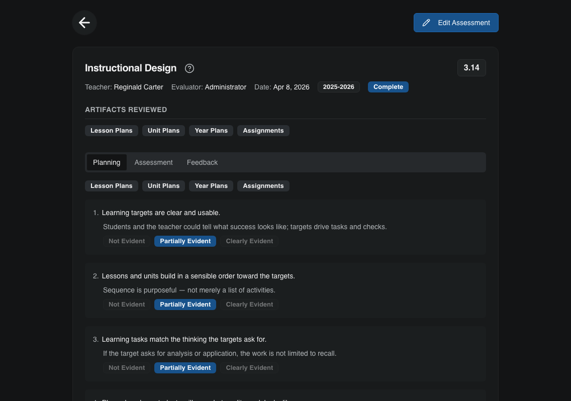 Instructional Design artifact review in the CSM Data System